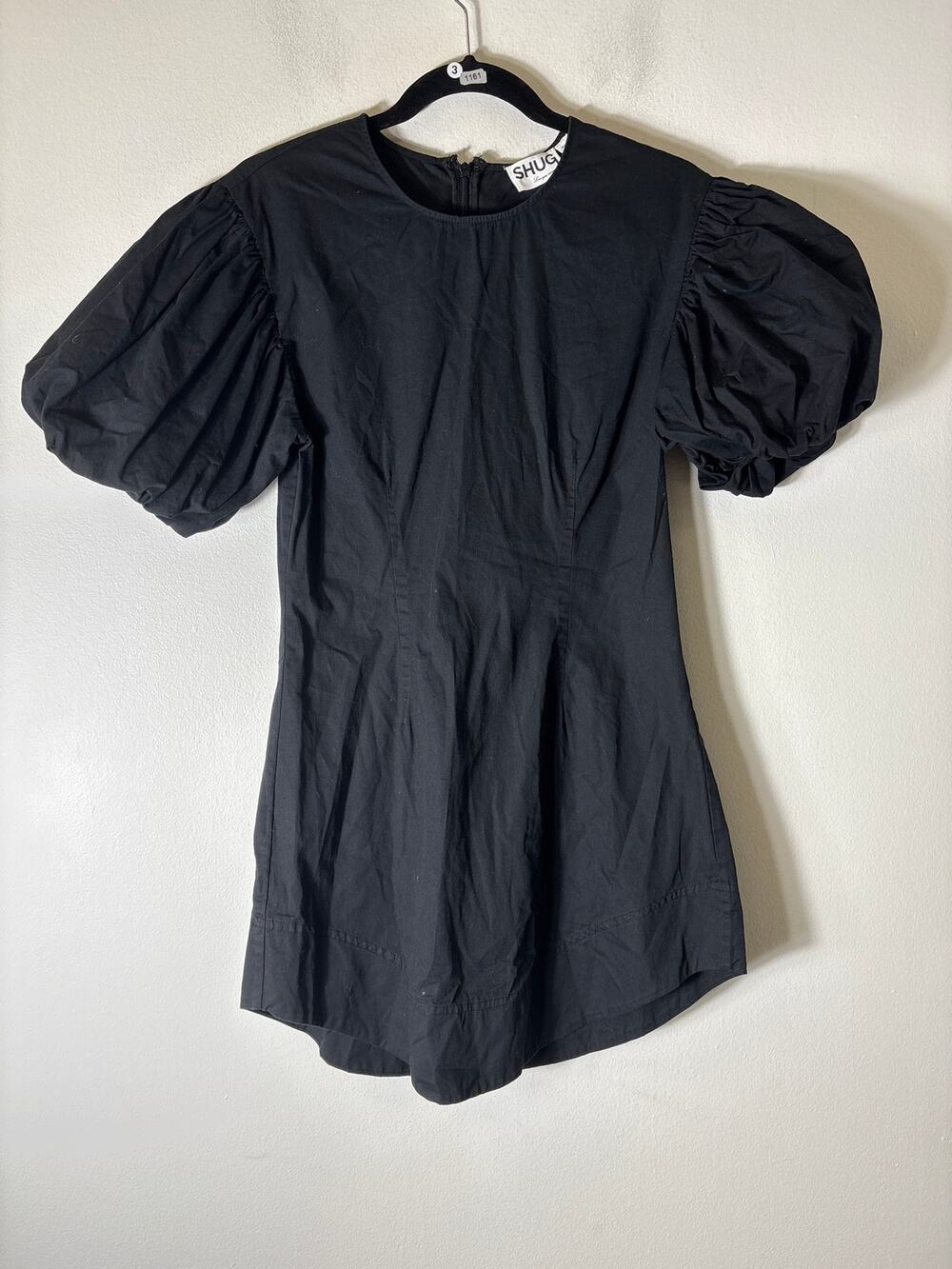 Shug Black Half Puff Sleeve Cotton Mini Dress Sz S